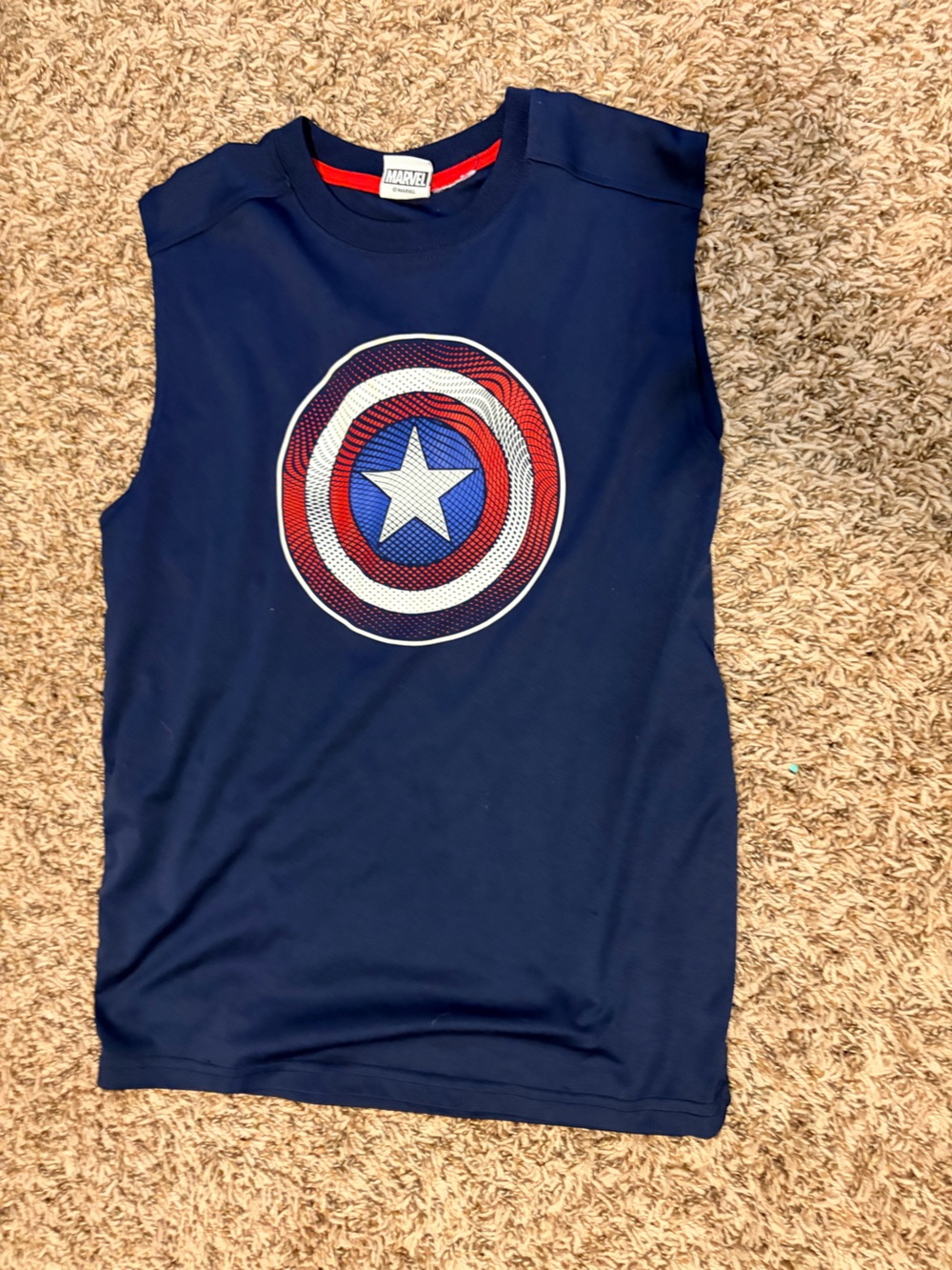 Marvel Navy Sleeveless Tank with Red, White & Blue Shield